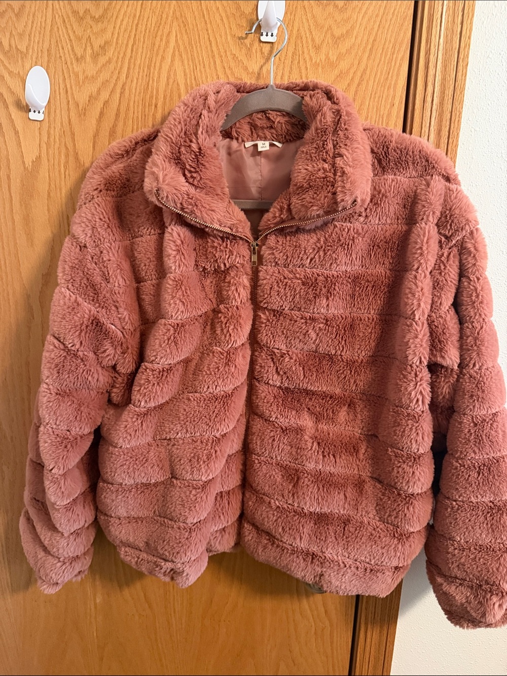 Cozy Plush Teddy Zip Jacket in Dusty Rose